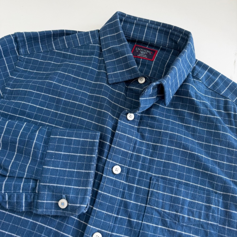 UNTUCKit Michelot Slim Fit Blue Grid Cotton Button Down Shirt Mens Medium 40688